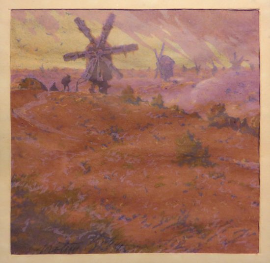 Böhm Viktor: Russisches Windmühlenland / Samara 1919  (Farbholzschnitt 1922)