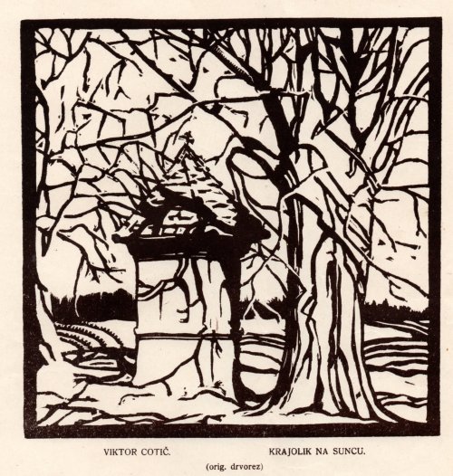 Cotič, Viktor: Krajolnik na suncu/Landschaft in der Sonne (Holzschnitt, um 1922)