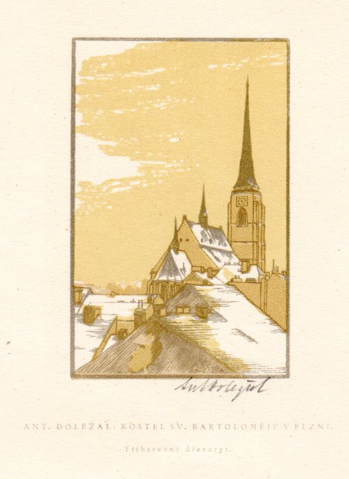 Doleal, Antonn: Kostel sv. Bartolomeje v Plzni (Farbholzschnitt)