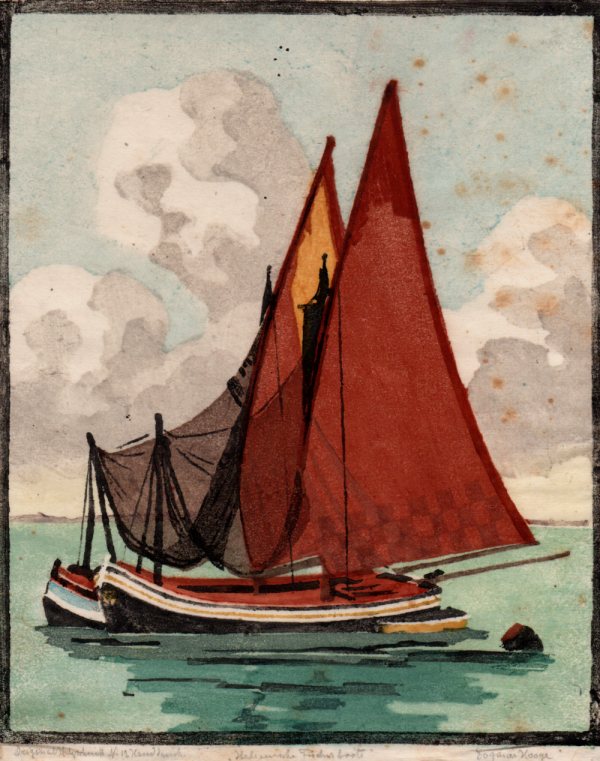 Dagmar Hooge, Italienische Fischerboote, Farbholzschnitt, Handdruck