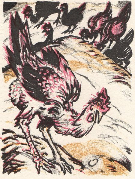 Ludwig Heinrich Jungnickel: 4 Tierlithografien: Huhn und Ei