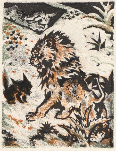 Ludwig Heinrich Jungnickel: 4 Tierlithografien: Lwe und Fuchs