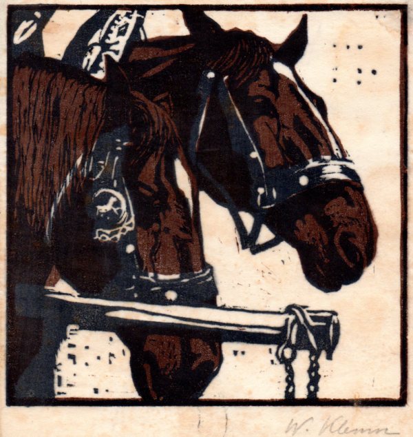 Walter Klemm,Zwei Pferdeköpfe , Farbholzschnitt 1903/1904
