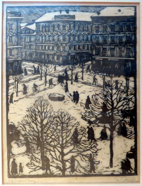 Adolf Kunst: Wintertag  (Holzschnitt)