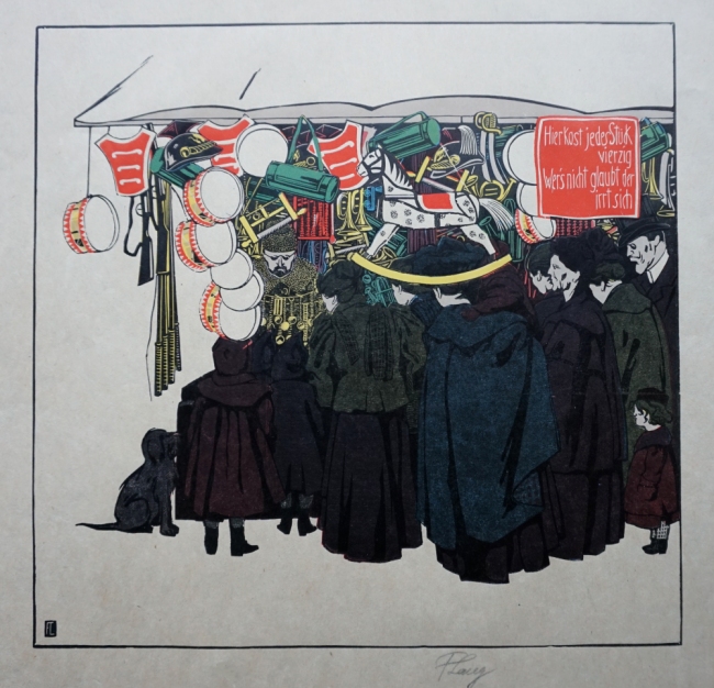 Fritz Lang,  Weihnachtsmarktbude, Holzschnitt, Farbholzschnitt Illustrationen, Lux der Leithund, Clara Hepner