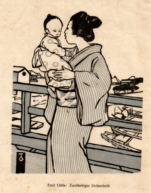 Emil Orlik, Japanerin mit Kind, Farbholzschnitt, Jahrbuch der Bildenden Kunst 1902
