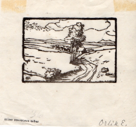 Emil Orlik, Holzschnitt 1898, Landschaft I