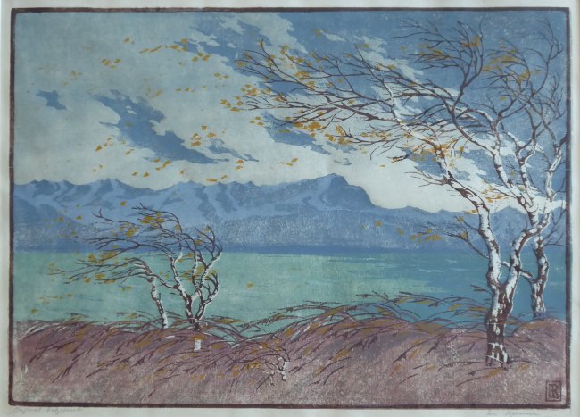 Eva Roemer, Herbststurm am Starnberger See, Farbholzschnitt