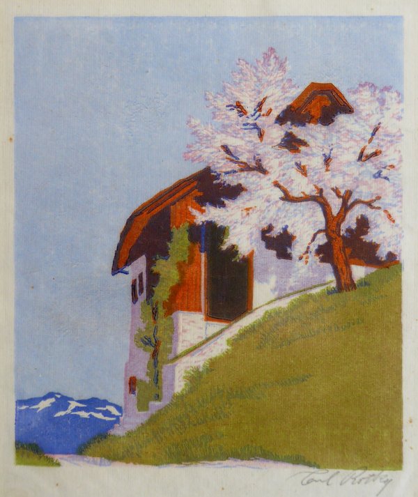 Carl Rotky, Winzerhaus bei Deutschlandsberg, Farbholzschnitt um 1925