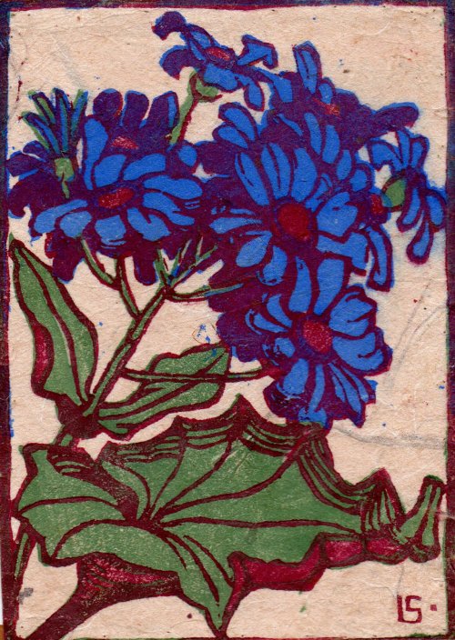 Lisbet Schultz, 3 Holzschnitte mit Blumen, Farbholzschnitt