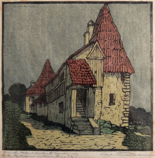 Carl Thiemann, An der Stadtmauer in Weissenburg, Farbholzschnitt 1908