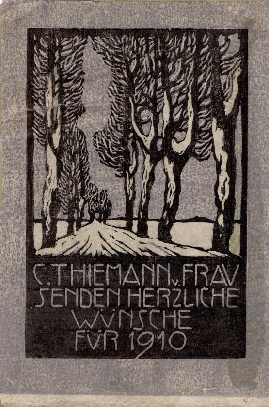 Carl Thiemann: Neujahrswunsch fr 1910 (Farbholzschnitt 1909)