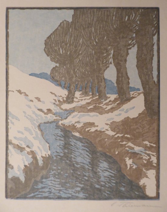 Carl Thiemann: Bach im Winter III (Farbholzschnitt 1915)