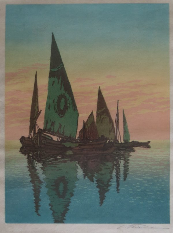 Carl Thiemann, Abend in der Lagune, Farbholzschnitt 1924
