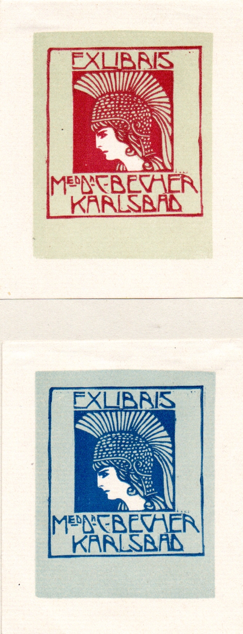 Carl Thiemann, Zuschreibung, Ex libris Dr. Becher , Farbholzschnitt oder Klischee