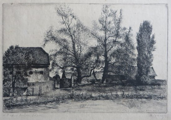 Varga, Nándor Lajos: A Bocsor malom Pápán/Die Bocsor-Mühle in Pápa (Radierung/rézkarc)