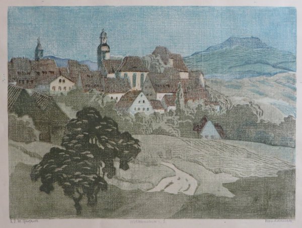 L.E. Margarete Gerhardt: Wolkenstein in Sachsen (Farbholzschnitt oder Linolschnitt)