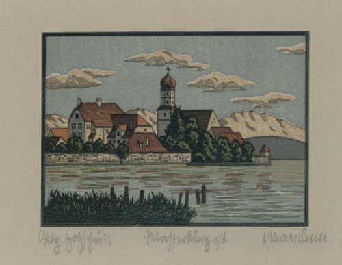 "Wasserburg am Bodensee" (Farbholzschnitt)