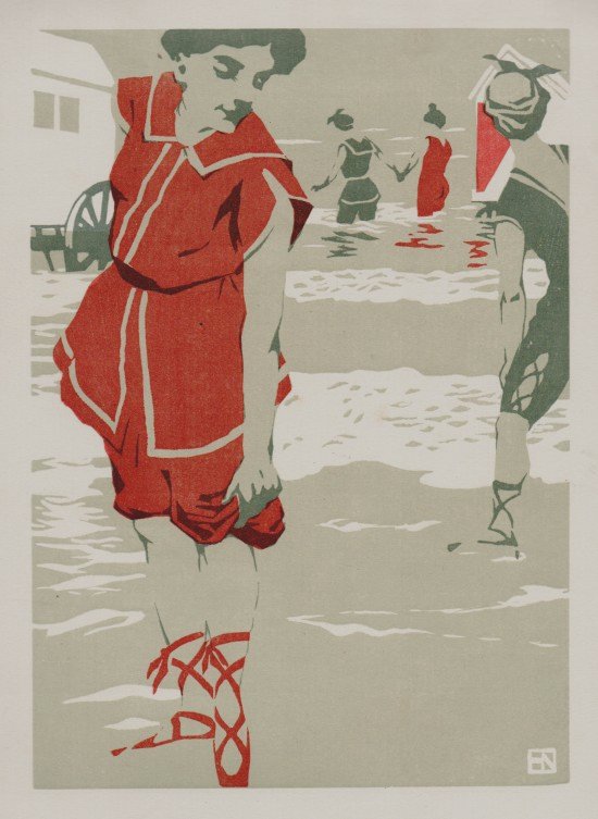Hans Neumann jr.: Sommerliche Badefreuden (Farbholzschnitt 1903)