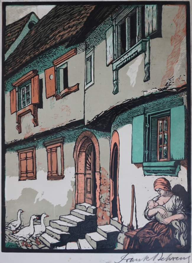 Frank Louis Behrens, Farbholzschnitt, Aus dem Elsass