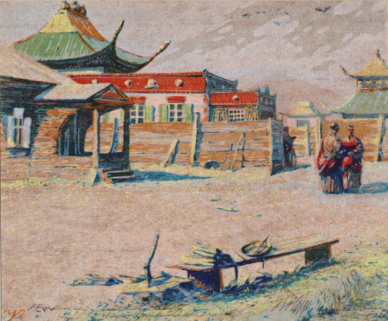 Bhm Viktor, Lamawohnung bei den Tempeln, Farbholzschnitt 1926