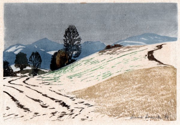 Hans Frank, Winterlandschaft, Farbholzschnitt 1919