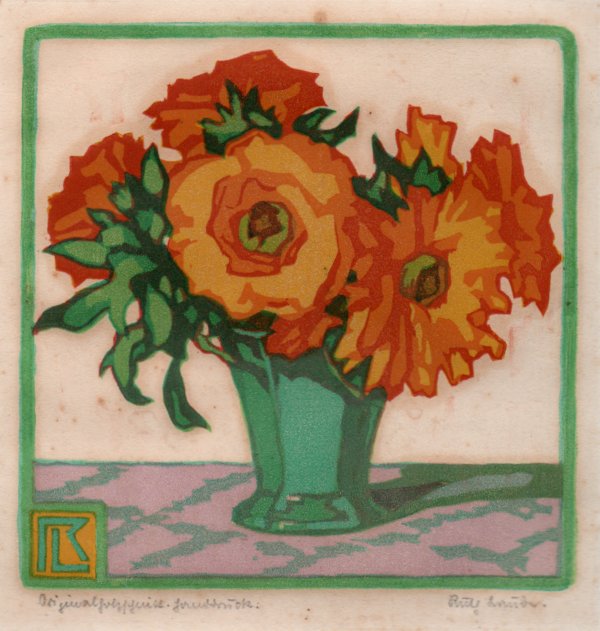 Ruth Laube: Gelbe Blumen, Farbholzschnitt