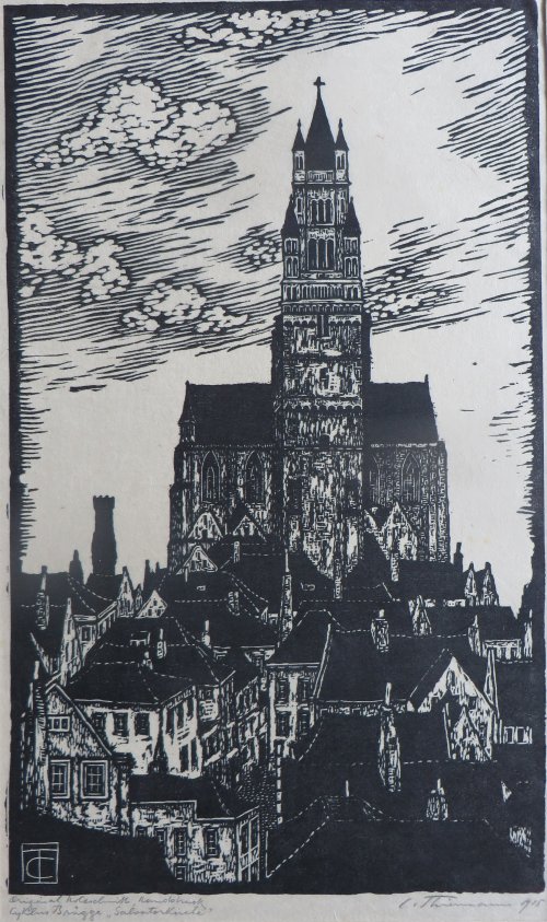 Carl Thiemann, Brgge, Salvatorkirche, Holzschnitt 1915