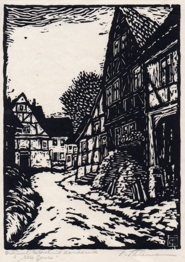 Carl Thiemann, Brgge, Alte Gasse, Holzschnitt 1920