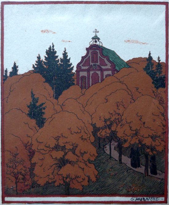 von Volkmann, Hans Richard: Kapelle im Wald/Kapelle Hülchrath (Farblithografie 1898)