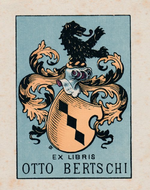 Otto Krebs: Ex libris Otto Bertschi, Farbholzschnitt