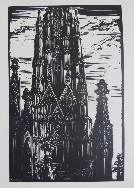 Erwin Lang: Turm von St. Stephan in Wien (Holzschnitt)