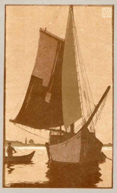 Daniel Staschus:Vor Anker (Farbholzschnitt 1907)