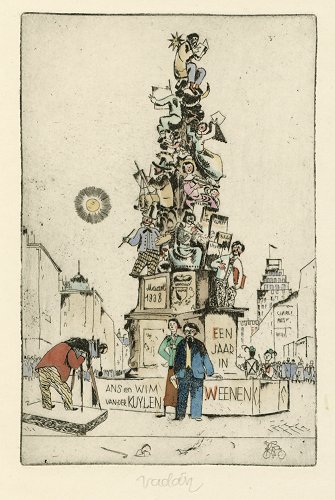 Vadsz, Endre: "Een Jaar in Weenen 1938"  (kolorierte Radierung)